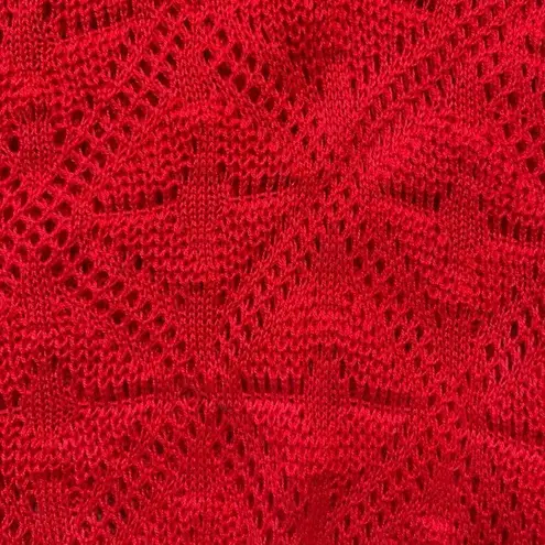 Vintage 60s Knit Sweater Vest Cherry Red Open Weave Geometric Pattern Medium