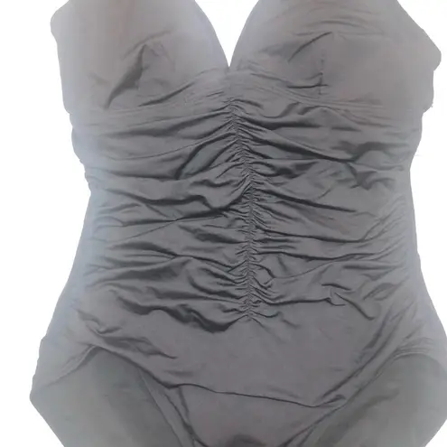 Coco reef Black shirred v neck one piece swimsuit Size 10