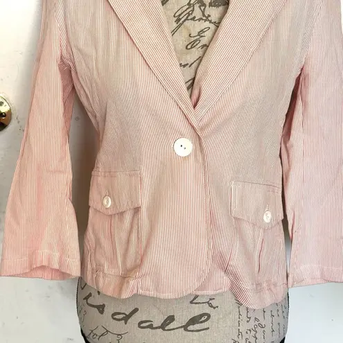 Patchington Womens Blazer Jacket Size PS Size Petite Small Striped Short Cotton Orange