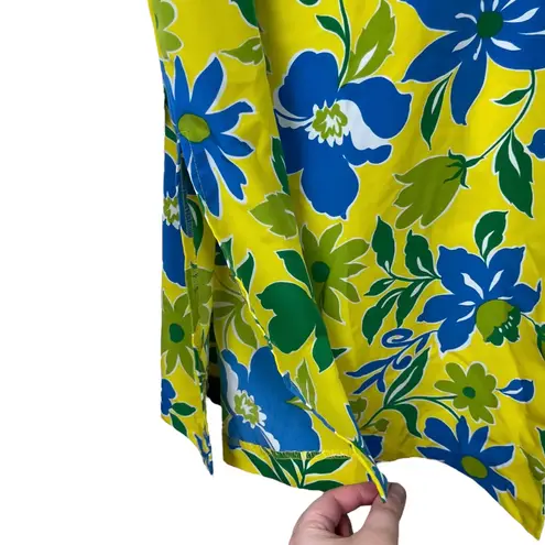 Sag Harbor Vintage Women’s 14 Yellow Blue Floral Print Shift Dress Spring Summer