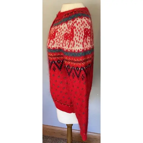 Northern Isles VTG Fair Isle Cardigan Women’s MED Red Sweater Reindeer Holiday