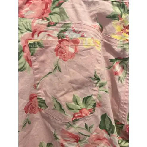 Ralph Lauren  Hyannis‎ Port Pink Roses Floral Stretch Pant Womens Size 16