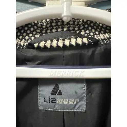 Vintage Lizwear Women's Classic Houndstooth Wool Blend Blazer Jacket size 8 Black