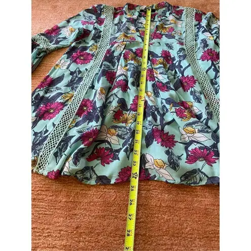 Anthropologie RD + Koko  Blue Long Sleeved Teal Floral Printed Top”