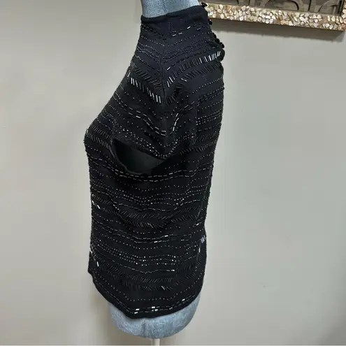 Vintage Ballinger Gold M Cashmere Silk Beaded Cap Sleeve High Neck Sweater Top Black Size M