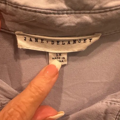 Blue Short Sleeve Boxy Blouse with Peter Pan Collar Size 1X