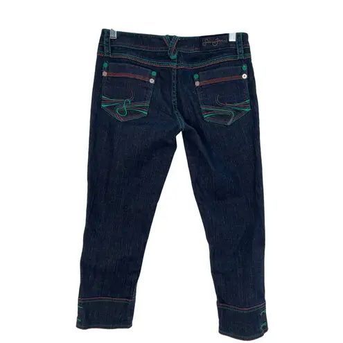 Sean John Women's Blue Low Rise Y2K Street Embellished Denim Capri Jeans Size 3