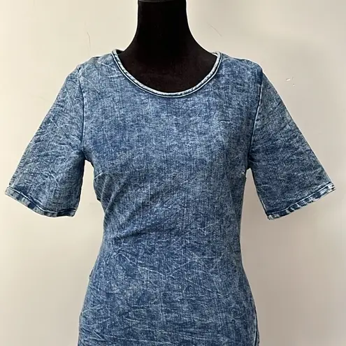 Love Coulture acid wash asymmetrical front zip up back short sleeve mini dress Blue Size M