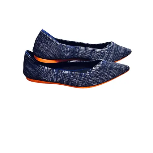 Rothy's Rare Retired The Point Blue Birdseye Flats Orange Bottom Sz 8.5