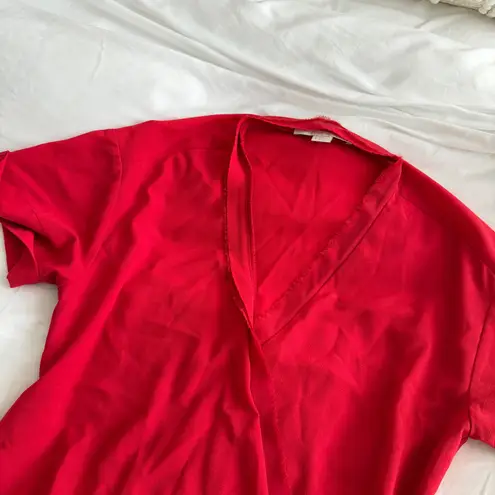Cooper and Ella Red V-Neck Chiffon Blouse Size 8 Lightweight Work Top