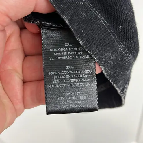 Norma Kamali 2XL Black Distressed Scoop Neck Long Sleeve T-Shirt Top