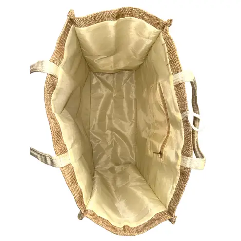 Hello Weekend Tote Bag | Large Jute Burlap Market Beach Travel Reusable Shopper Brown