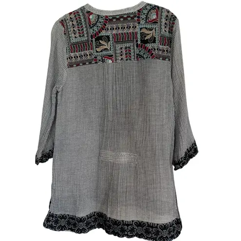 Soft Surroundings Embroidered Small Striped Tunic Top Western Aztec Boho Artsy
