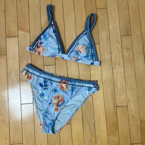 Cupshe Blue Rose Triangle Bikini Top & Standard Bottoms Set Size Medium - Image 4