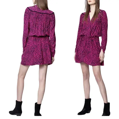 Zadig & Voltaire  Reveal Leopard Print Dress Hot Pink Black MSRP $398 Large NWT