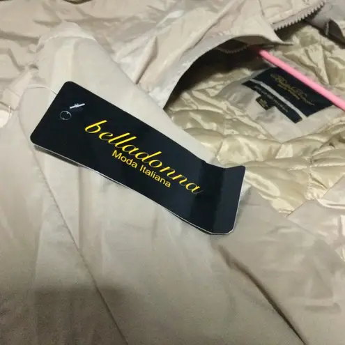 Bella Donna Moda Italiana Beige Quilted Lined Parka Jacket with Faux Fur Hood XL Tan