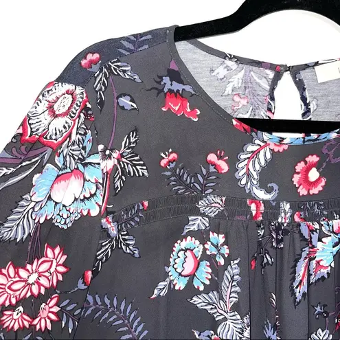 The Loft Gray & Multicolor Floral Paisley Print Ruffle Hem Blouse