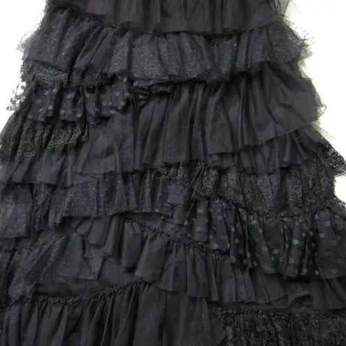 Anthropologie NWT By  Ruffled Tulle Midi in Black Tiered Lace Skirt M $180