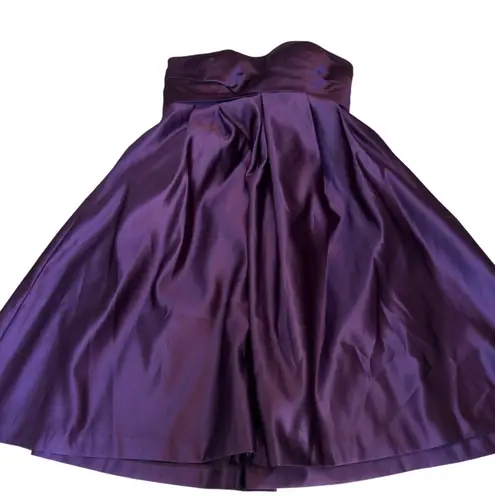 Bill Levkoff Strapless Purple Satin Pleated Cocktail Dress Sz 10 Lined in GUC