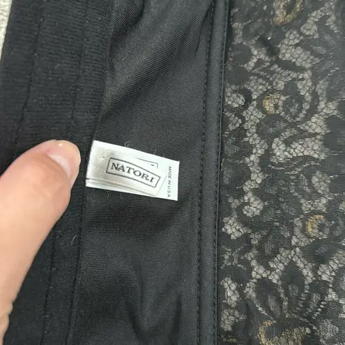 Natori black velvet gold lace boned bustier corset top going out holiday