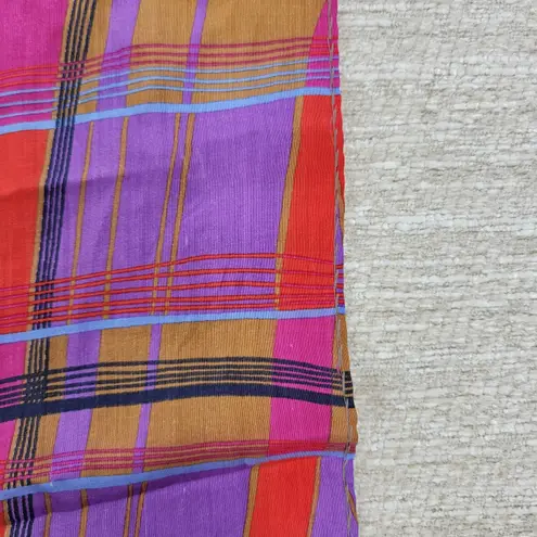 VTG Daniel Hechter Silk Scarf 30" Square Green Plaid Elephant Hand Rolled