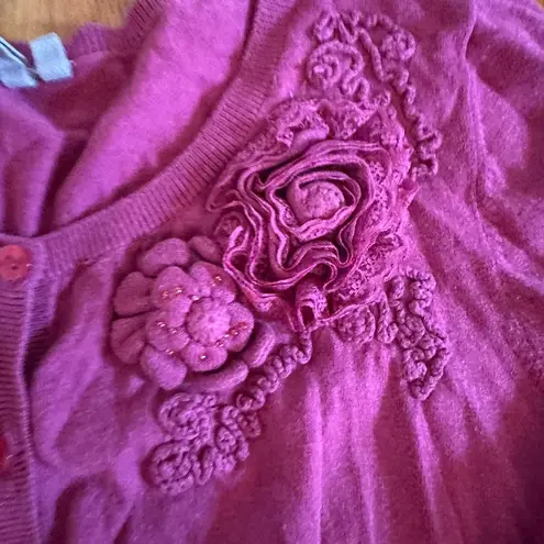 Y2K Carlson Cotton Cardigan with Ruffle Flowers, Size 3X Pink