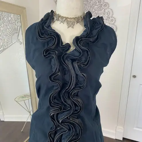 Early 2000's Black Cotton Ruffle Frilly Gothic Halter Top Plus Size 2X / XXL