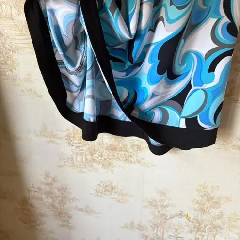 Vintage Y2K Dressbarn blue white black retro floral paisley halter mini dress Size 6