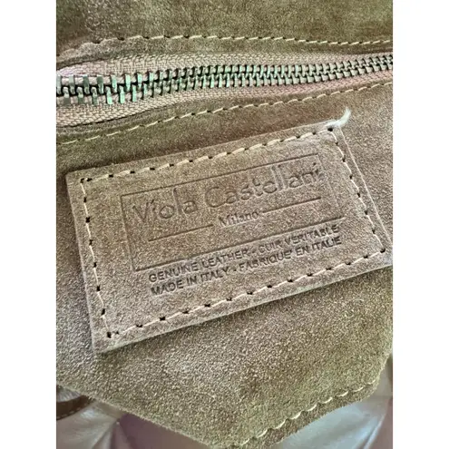 Viola Castellani Genuine Leather Cassette Bag Brown Woven Suede Crossbody Italy