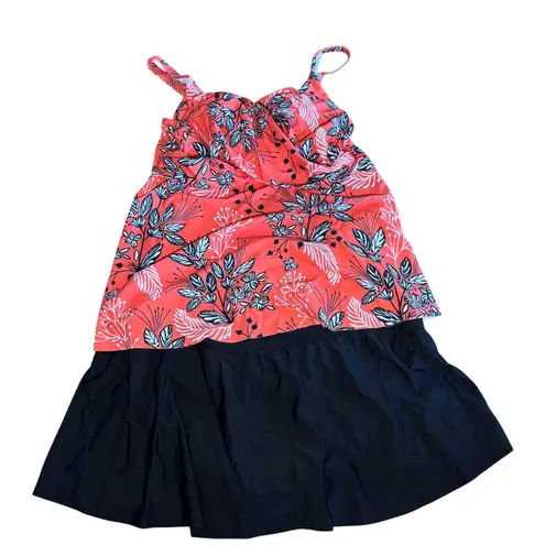 Hanna Nikole Coral Floral Tankini Swimsuit Skirt Set Plus Size 24W Black