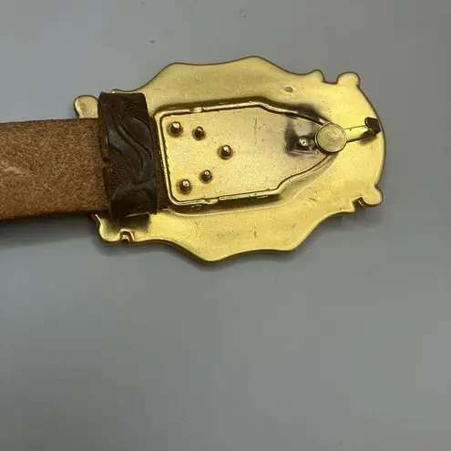 VTG Streets Ahead Belt M Rhinestone Tooled Leather Multicolor Western Artsy 90s Gold