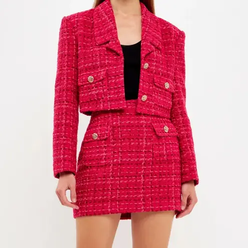 Endless Rose Fuchsia Pink Tweed Mini Skirt size Medium $160