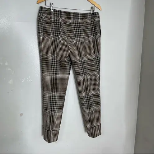 Akris Punto Tan & Black Glen Check Plaid Cuffed Trouser Pants Size 8