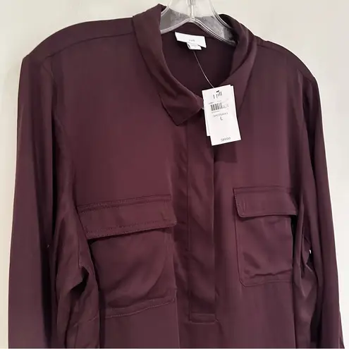 J Jill Soft Luxe Utility Popover Blouse Top Women's Large Plum Long Sleeve NWT Purple
