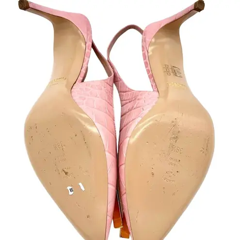 Moschino  Couture Croc Embossed Leather M Slingback Pointed Heels Pink Gold 38.5