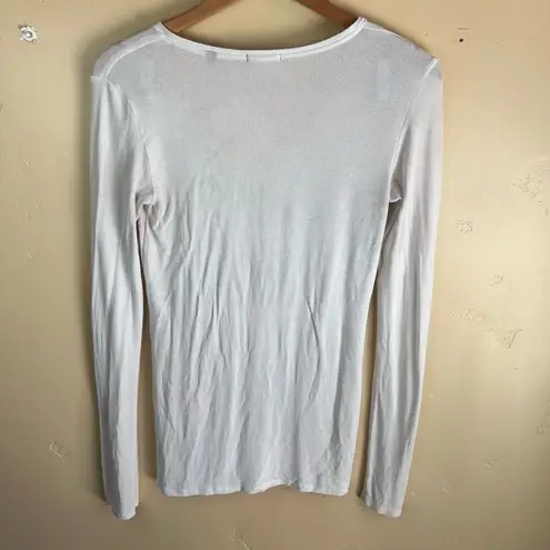 ATM Womens Butter Soft White Capsule VNeck Long Sleeve Size Medium Stretchy White