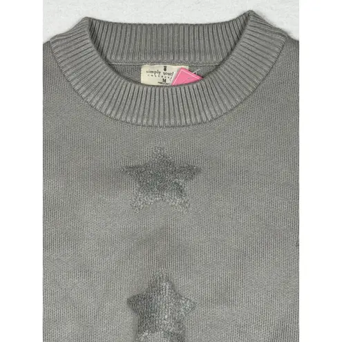 Simply Southern  Gray Star Sweater cropped Long Sleeve Crew Neck Women's M NWT