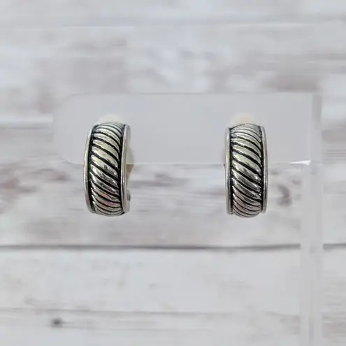 Vintage Clip On Earrings Statement Chunky Hoops Gold Tone with Lines