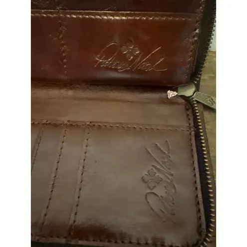 Patricia Nash Hand Tooled Leather Floral Wallet Wristlet Clutch Brown Zip Around