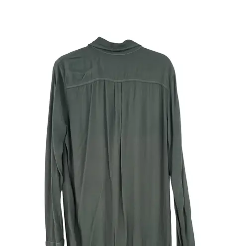Monrow Jumpsuit Crepe Long Sleeve Collared Button Down Olive Green Size Large