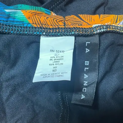 La Blanca NWT Vintage Y2K Ruched Tropical Waist Black Bikini Bottom Size 16 NEW