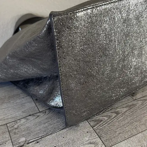 Furla Metallic Silver Leather Tote Bag EUC