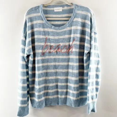 Mia & Tess Striped Crewneck Long Sleeve Embroidered Beach Sweater Blue XL