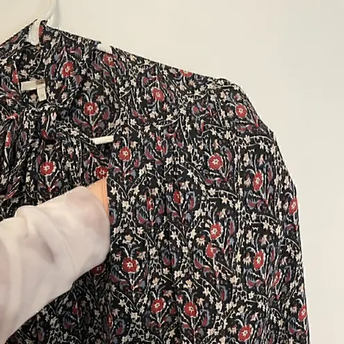 Joie Jamira Dress Black Blue Red Floral Tie Neck Bow Asym Ruffle SILK Mini