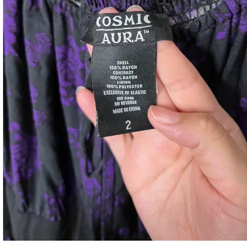 Cosmic Aura Black Purple Rose Maxi Dress Square Neck Size 2X