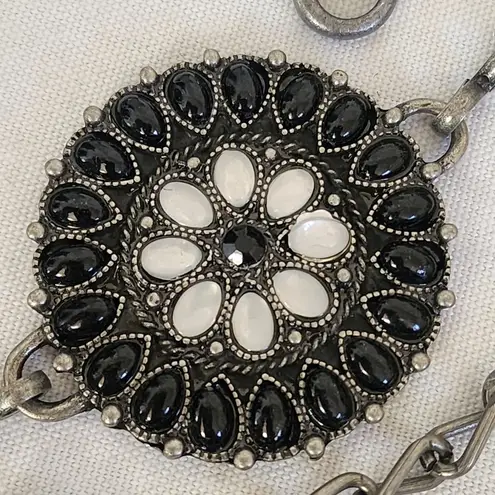 Vintage Silver Western Concho Medallion Adjustable Belt Black