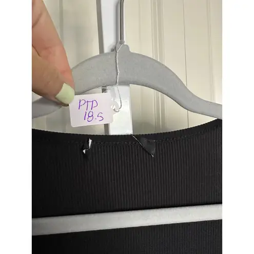 Ribbed Knit Romper Long Sleeve Square Neck Casual Comfy Black Size M