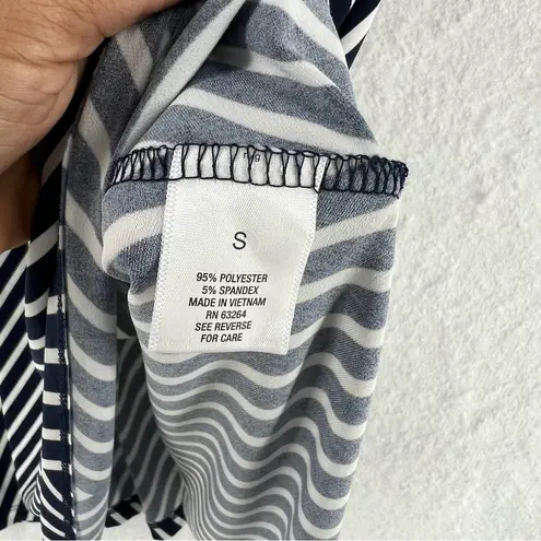 Roz & Ali Nautical Navy Blue White Striped Stretch Jersey Knit Keyhole Dress