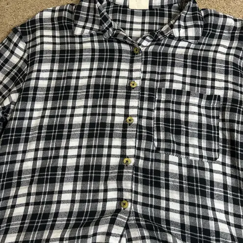Neon Soul Women’s Small Cropped Black/White Plaid Flannel Long Sleeve Shirt