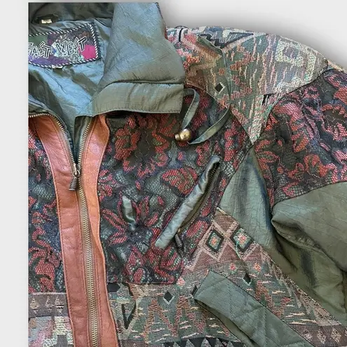 VTG 80s East West Patchwork Bomber Puffer Jacket Womens M Boho Cowgirl Grunge Green Size M